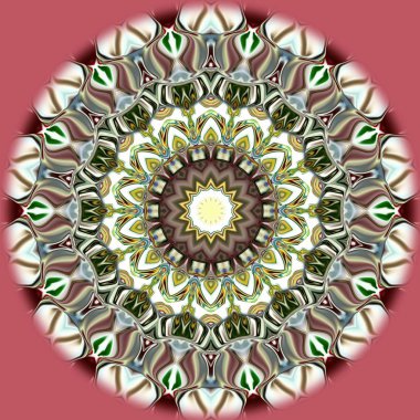 Benzersiz mandala, Oriental yuvarlak desen, mistik motifi, egzotik arka plan. Fantastik fraktal tasarım, geometrik doku parlayan renkli dijital sanat.