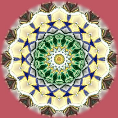 Benzersiz mandala, Oriental yuvarlak desen, mistik motifi, egzotik arka plan. Fantastik fraktal tasarım, geometrik doku parlayan renkli dijital sanat.