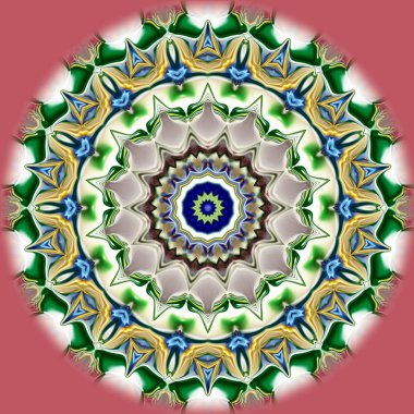 Benzersiz mandala, Oriental yuvarlak desen, mistik motifi, egzotik arka plan. Fantastik fraktal tasarım, geometrik doku parlayan renkli dijital sanat.