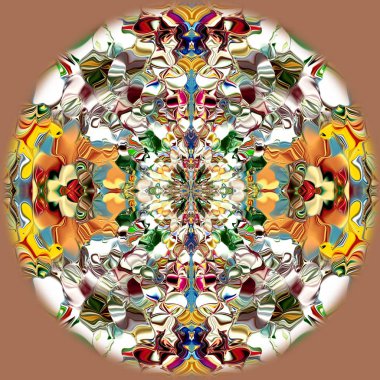 Benzersiz mandala, Oriental yuvarlak desen, mistik motifi, egzotik arka plan. Fantastik fraktal tasarım, geometrik doku parlayan renkli dijital sanat.