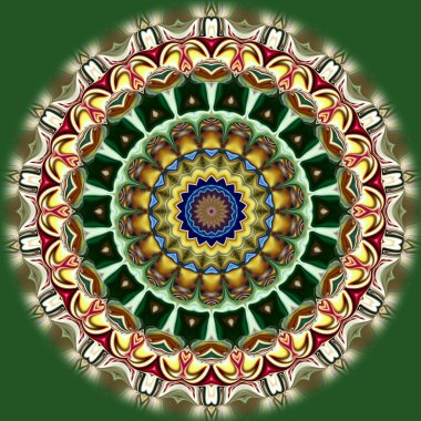 Benzersiz mandala, Oriental yuvarlak desen, mistik motifi, egzotik arka plan. Fantastik fraktal tasarım, geometrik doku parlayan renkli dijital sanat.