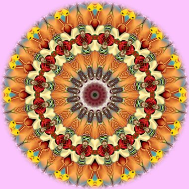 Benzersiz mandala, Oriental yuvarlak desen, mistik motifi, egzotik arka plan. Fantastik fraktal tasarım, geometrik doku parlayan renkli dijital sanat.