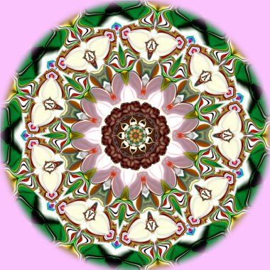 Benzersiz mandala, Oriental yuvarlak desen, mistik motifi, egzotik arka plan. Fantastik fraktal tasarım, geometrik doku parlayan renkli dijital sanat.