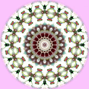 Benzersiz mandala, Oriental yuvarlak desen, mistik motifi, egzotik arka plan. Fantastik fraktal tasarım, geometrik doku parlayan renkli dijital sanat.