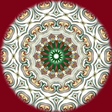 Benzersiz mandala, Oriental yuvarlak desen, mistik motifi, egzotik arka plan. Fantastik fraktal tasarım, geometrik doku parlayan renkli dijital sanat.