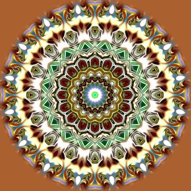 Benzersiz mandala, Oriental yuvarlak desen, mistik motifi, egzotik arka plan. Fantastik fraktal tasarım, geometrik doku parlayan renkli dijital sanat.