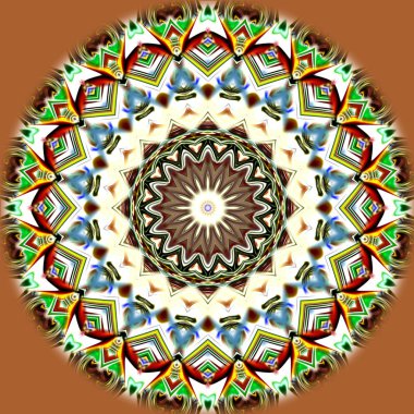 Benzersiz mandala, Oriental yuvarlak desen, mistik motifi, egzotik arka plan. Fantastik fraktal tasarım, geometrik doku parlayan renkli dijital sanat.