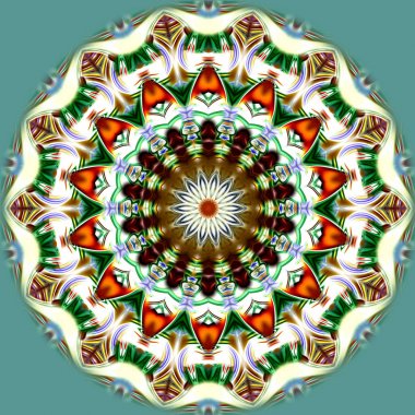 Benzersiz mandala, Oriental yuvarlak desen, mistik motifi, egzotik arka plan. Fantastik fraktal tasarım, geometrik doku parlayan renkli dijital sanat.