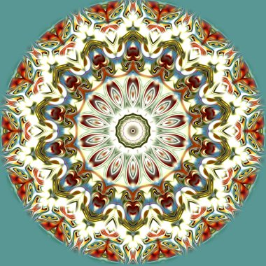 Benzersiz mandala, Oriental yuvarlak desen, mistik motifi, egzotik arka plan. Fantastik fraktal tasarım, geometrik doku parlayan renkli dijital sanat.