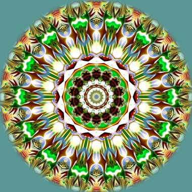 Benzersiz mandala, Oriental yuvarlak desen, mistik motifi, egzotik arka plan. Fantastik fraktal tasarım, geometrik doku parlayan renkli dijital sanat.