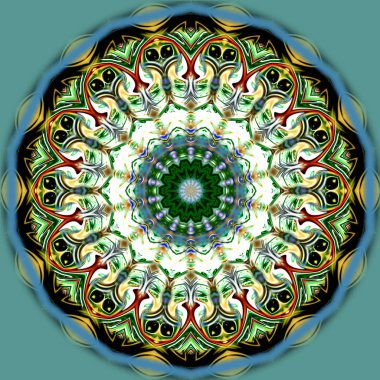 Benzersiz mandala, Oriental yuvarlak desen, mistik motifi, egzotik arka plan. Fantastik fraktal tasarım, geometrik doku parlayan renkli dijital sanat.