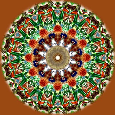 Benzersiz mandala, Oriental yuvarlak desen, mistik motifi, egzotik arka plan. Fantastik fraktal tasarım, geometrik doku parlayan renkli dijital sanat.