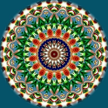 Benzersiz mandala, Oriental yuvarlak desen, mistik motifi, egzotik arka plan. Fantastik fraktal tasarım, geometrik doku parlayan renkli dijital sanat.