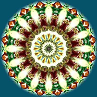 Benzersiz mandala, Oriental yuvarlak desen, mistik motifi, egzotik arka plan. Fantastik fraktal tasarım, geometrik doku parlayan renkli dijital sanat.