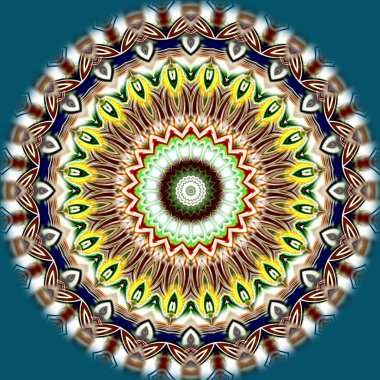 Benzersiz mandala, Oriental yuvarlak desen, mistik motifi, egzotik arka plan. Fantastik fraktal tasarım, geometrik doku parlayan renkli dijital sanat.