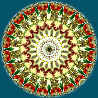 Benzersiz mandala, Oriental yuvarlak desen, mistik motifi, egzotik arka plan. Fantastik fraktal tasarım, geometrik doku parlayan renkli dijital sanat.