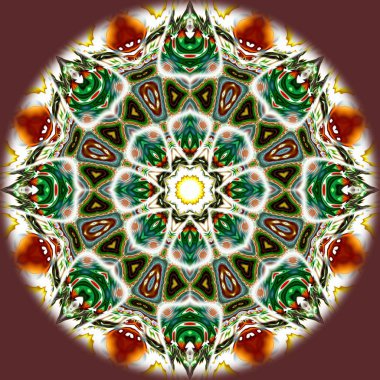 Benzersiz mandala, Oriental yuvarlak desen, mistik motifi, egzotik arka plan. Fantastik fraktal tasarım, geometrik doku parlayan renkli dijital sanat.