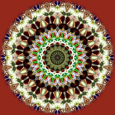 Benzersiz mandala, Oriental yuvarlak desen, mistik motifi, egzotik arka plan. Fantastik fraktal tasarım, geometrik doku parlayan renkli dijital sanat.