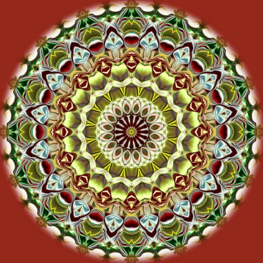 Benzersiz mandala, Oriental yuvarlak desen, mistik motifi, egzotik arka plan. Fantastik fraktal tasarım, geometrik doku parlayan renkli dijital sanat.