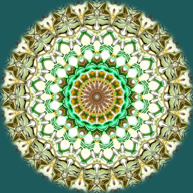 Benzersiz mandala, Oriental yuvarlak desen, mistik motifi, egzotik arka plan. Fantastik fraktal tasarım, geometrik doku parlayan renkli dijital sanat.