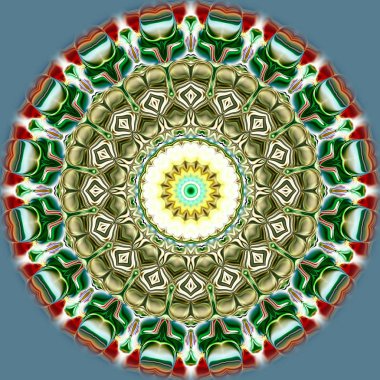 Benzersiz mandala, Oriental yuvarlak desen, mistik motifi, egzotik arka plan. Fantastik fraktal tasarım, geometrik doku parlayan renkli dijital sanat.