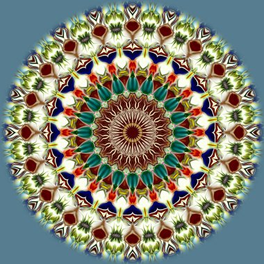 Benzersiz mandala, Oriental yuvarlak desen, mistik motifi, egzotik arka plan. Fantastik fraktal tasarım, geometrik doku parlayan renkli dijital sanat.