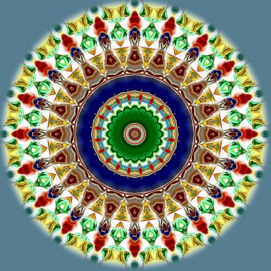 Benzersiz mandala, Oriental yuvarlak desen, mistik motifi, egzotik arka plan. Fantastik fraktal tasarım, geometrik doku parlayan renkli dijital sanat.