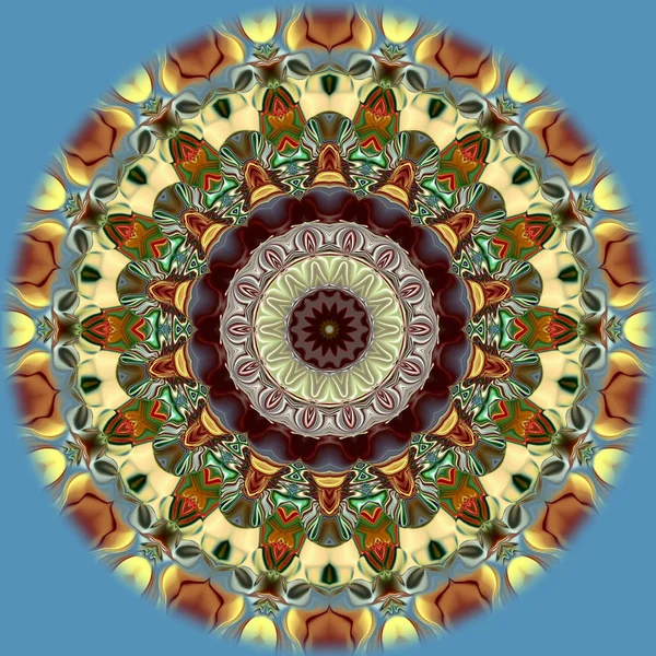 Benzersiz mandala, Oriental yuvarlak desen, mistik motifi, egzotik arka plan. Fantastik fraktal tasarım, geometrik doku parlayan renkli dijital sanat.