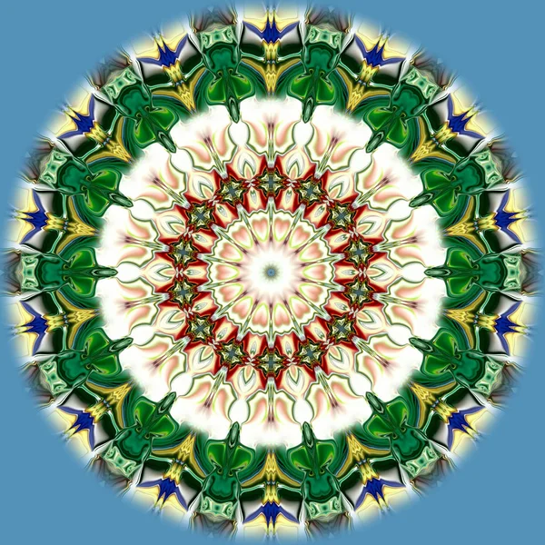 Benzersiz mandala, Oriental yuvarlak desen, mistik motifi, egzotik arka plan. Fantastik fraktal tasarım, geometrik doku parlayan renkli dijital sanat.