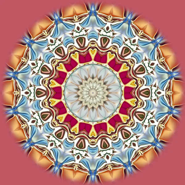 Benzersiz mandala, Oriental yuvarlak desen, mistik motifi, egzotik arka plan. Fantastik fraktal tasarım, geometrik doku parlayan renkli dijital sanat.