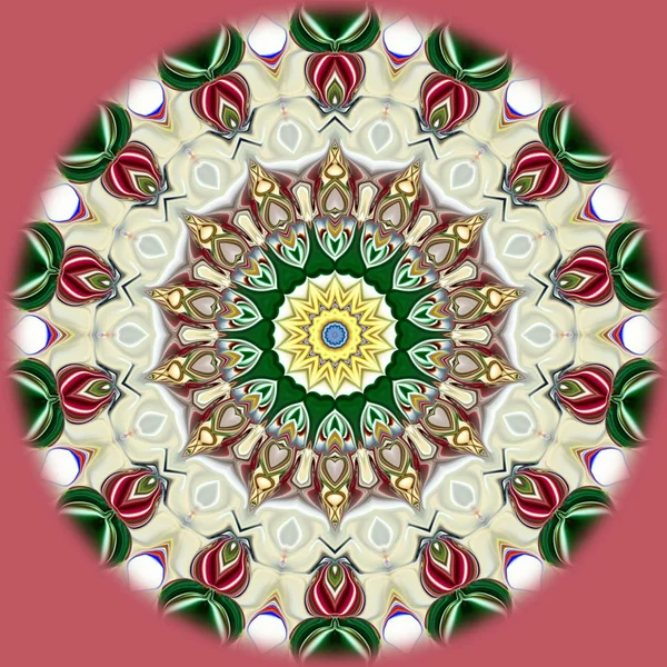 Benzersiz mandala, Oriental yuvarlak desen, mistik motifi, egzotik arka plan. Fantastik fraktal tasarım, geometrik doku parlayan renkli dijital sanat.