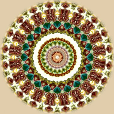 Benzersiz mandala, Oriental yuvarlak desen, mistik motifi, egzotik arka plan. Fantastik fraktal tasarım, geometrik doku parlayan renkli dijital sanat.