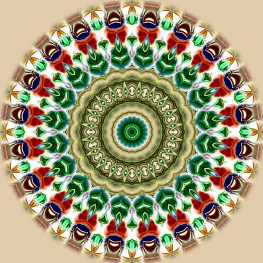 Benzersiz mandala, Oriental yuvarlak desen, mistik motifi, egzotik arka plan. Fantastik fraktal tasarım, geometrik doku parlayan renkli dijital sanat.