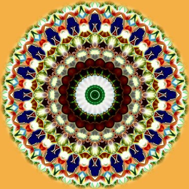 Benzersiz mandala, Oriental yuvarlak desen, mistik motifi, egzotik arka plan. Fantastik fraktal tasarım, geometrik doku parlayan renkli dijital sanat.