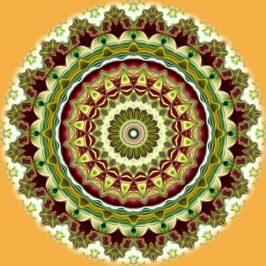 Benzersiz mandala, Oriental yuvarlak desen, mistik motifi, egzotik arka plan. Fantastik fraktal tasarım, geometrik doku parlayan renkli dijital sanat.