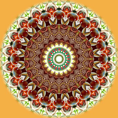 Benzersiz mandala, Oriental yuvarlak desen, mistik motifi, egzotik arka plan. Fantastik fraktal tasarım, geometrik doku parlayan renkli dijital sanat.