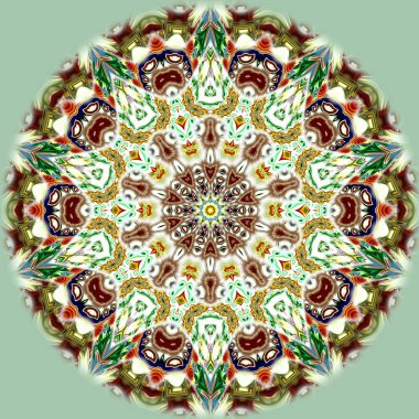 Benzersiz mandala, Oriental yuvarlak desen, mistik motifi, egzotik arka plan. Fantastik fraktal tasarım, geometrik doku parlayan renkli dijital sanat.