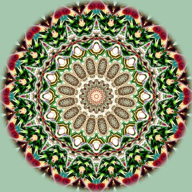 Benzersiz mandala, Oriental yuvarlak desen, mistik motifi, egzotik arka plan. Fantastik fraktal tasarım, geometrik doku parlayan renkli dijital sanat.