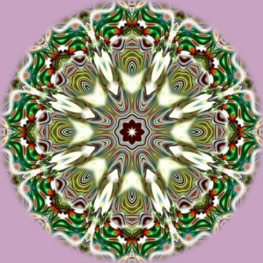 Benzersiz mandala, Oriental yuvarlak desen, mistik motifi, egzotik arka plan. Fantastik fraktal tasarım, geometrik doku parlayan renkli dijital sanat.