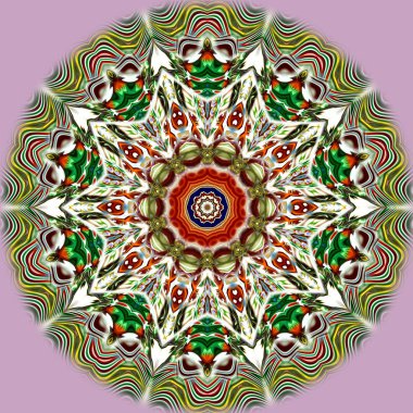 Benzersiz mandala, Oriental yuvarlak desen, mistik motifi, egzotik arka plan. Fantastik fraktal tasarım, geometrik doku parlayan renkli dijital sanat.