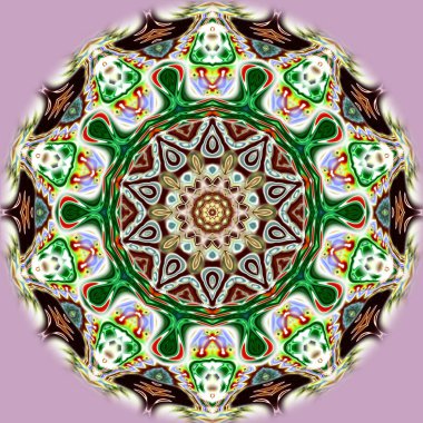 Benzersiz mandala, Oriental yuvarlak desen, mistik motifi, egzotik arka plan. Fantastik fraktal tasarım, geometrik doku parlayan renkli dijital sanat.