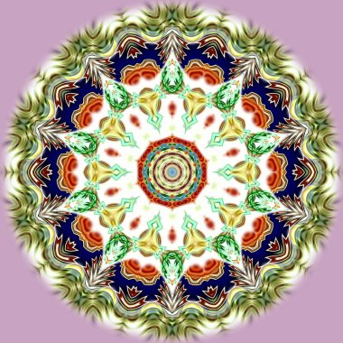 Benzersiz mandala, Oriental yuvarlak desen, mistik motifi, egzotik arka plan. Fantastik fraktal tasarım, geometrik doku parlayan renkli dijital sanat.