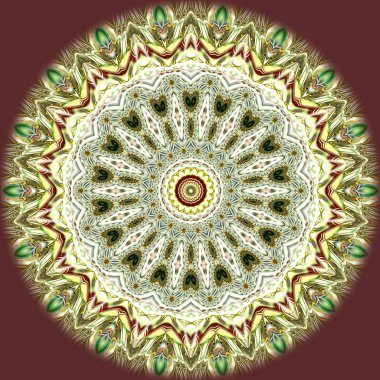 Benzersiz mandala, Oriental yuvarlak desen, mistik motifi, egzotik arka plan. Fantastik fraktal tasarım, geometrik doku parlayan renkli dijital sanat.