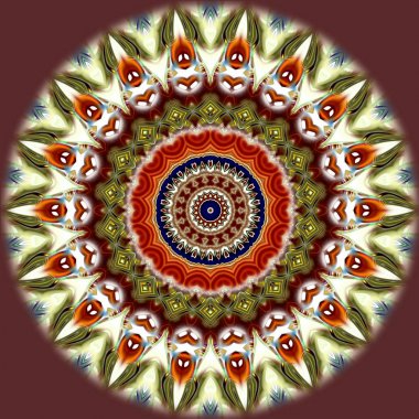 Benzersiz mandala, Oriental yuvarlak desen, mistik motifi, egzotik arka plan. Fantastik fraktal tasarım, geometrik doku parlayan renkli dijital sanat.