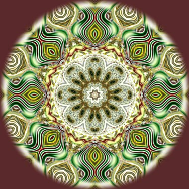 Benzersiz mandala, Oriental yuvarlak desen, mistik motifi, egzotik arka plan. Fantastik fraktal tasarım, geometrik doku parlayan renkli dijital sanat.