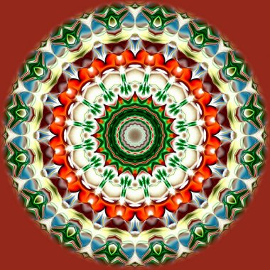 Benzersiz mandala, Oriental yuvarlak desen, mistik motifi, egzotik arka plan. Fantastik fraktal tasarım, geometrik doku parlayan renkli dijital sanat.