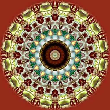 Benzersiz mandala, Oriental yuvarlak desen, mistik motifi, egzotik arka plan. Fantastik fraktal tasarım, geometrik doku parlayan renkli dijital sanat.