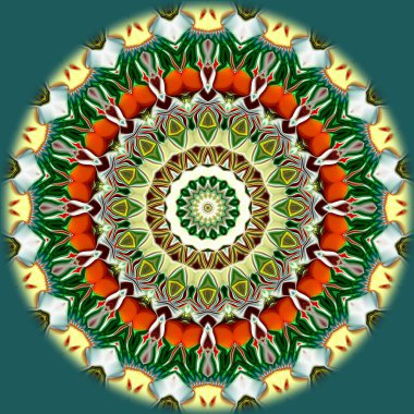 Benzersiz mandala, Oriental yuvarlak desen, mistik motifi, egzotik arka plan. Fantastik fraktal tasarım, geometrik doku parlayan renkli dijital sanat.