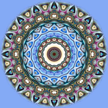 Benzersiz mandala, Oriental yuvarlak desen, mistik motifi, egzotik arka plan. Fantastik fraktal tasarım, geometrik doku parlayan renkli dijital sanat.