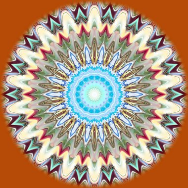 Benzersiz mandala, Oriental yuvarlak desen, mistik motifi, egzotik arka plan. Fantastik fraktal tasarım, geometrik doku parlayan renkli dijital sanat.